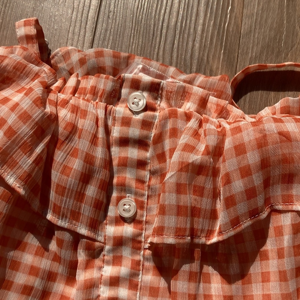 LC Lauren Conrad check print ruffle detail boho top S - Picture 7 of 17